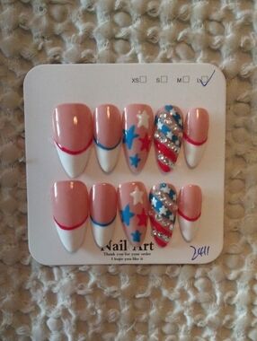 Nail Art Patriotic Red White & Blue Press-On Nails - Size Lg